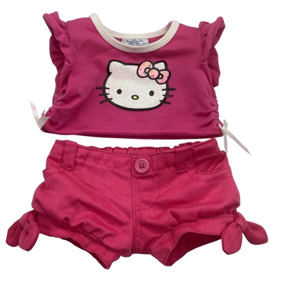 Hello Kitty Pink Outfit Build-A-Bear Workshop Doll Ruffle Sleeves Bow Shorts - Picture 1 of 4